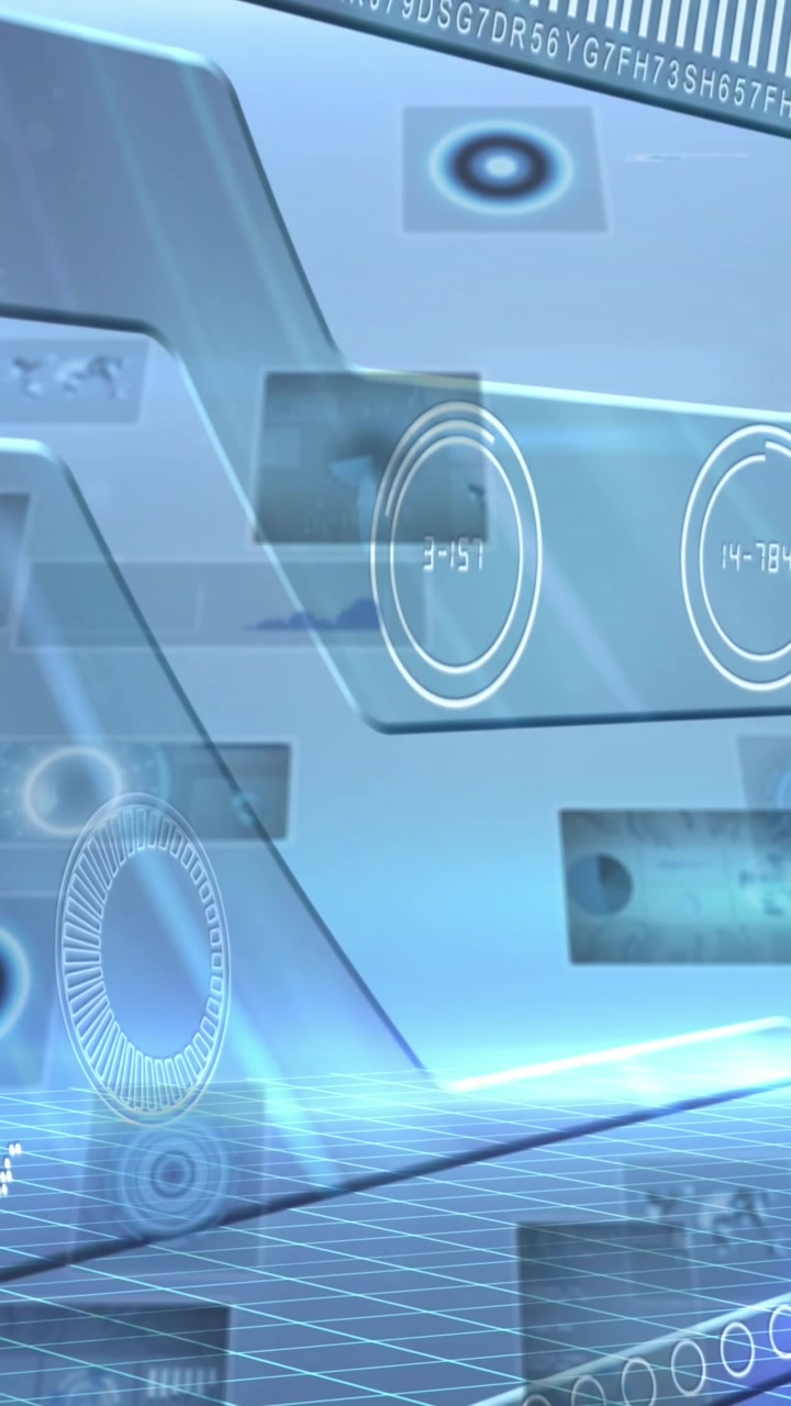 Digital animation of digital interface with data processing against blue background