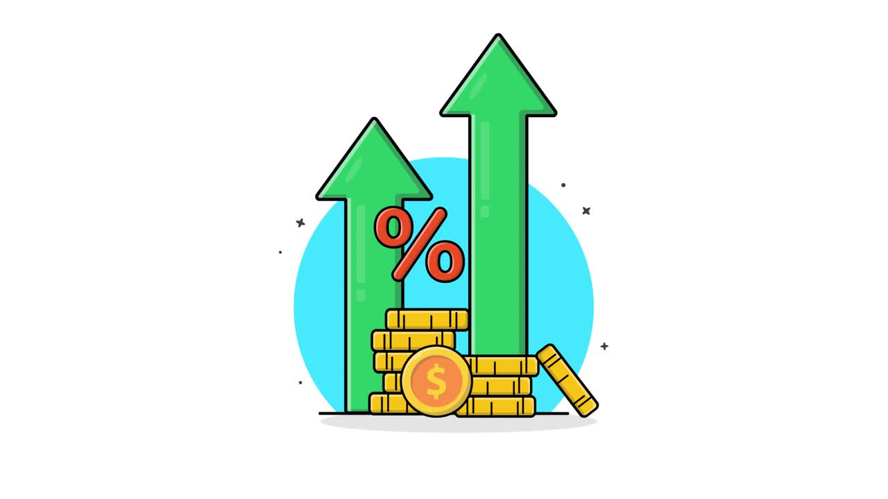 Animated Financial Growth with Coins and Upward Arrows