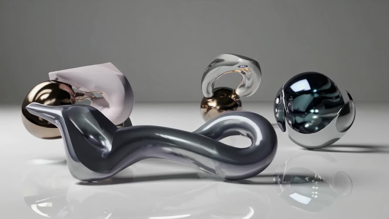 Abstract 3D Render of Metallic Geometric Shapes