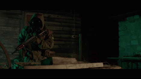 post-apocalyptic soldier in abandoned building