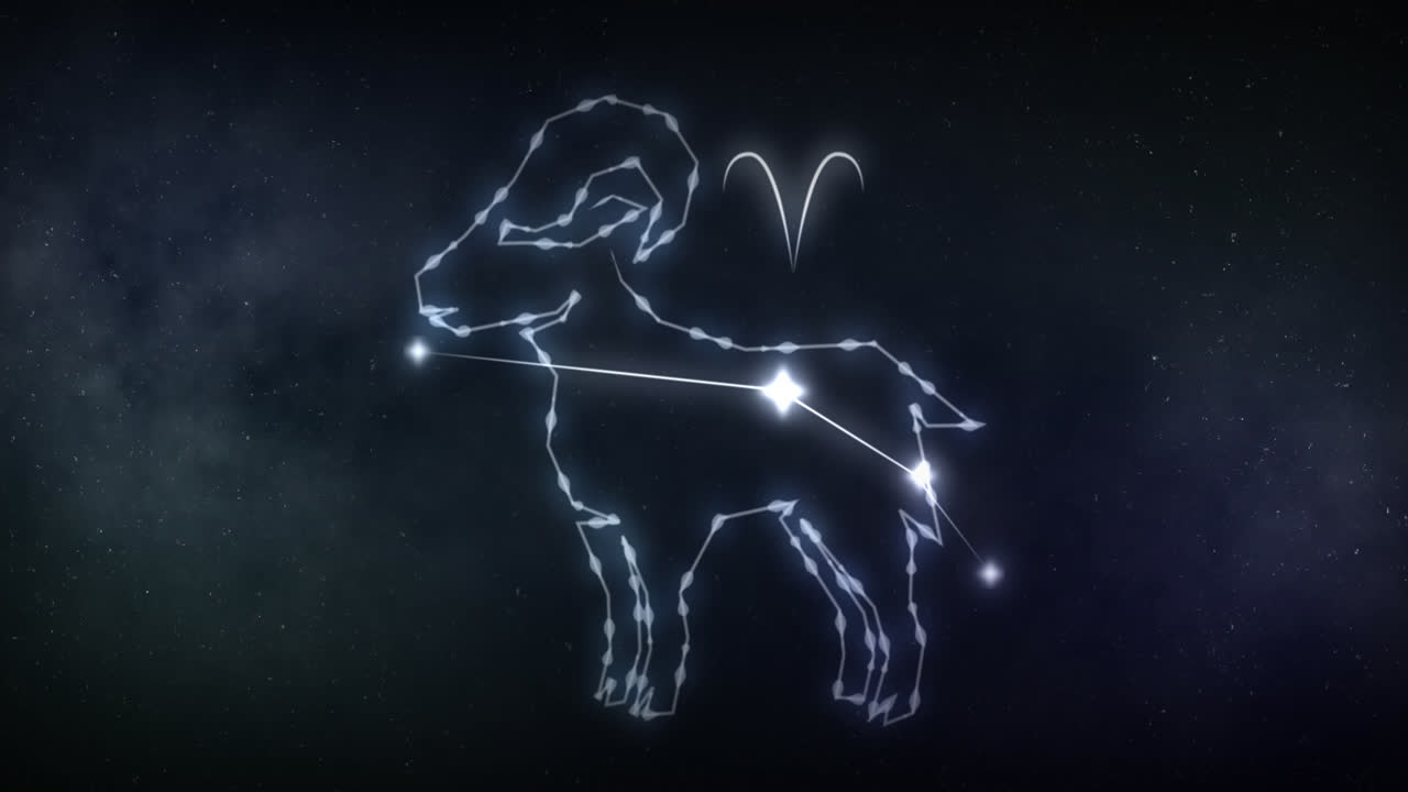 animación del signo de aries con estrellas en fondo negro