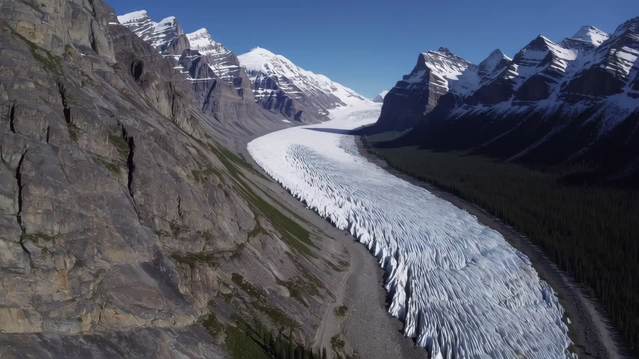 Stunning Glacier Valley with Snow-Capped Mountains and Clear Sky