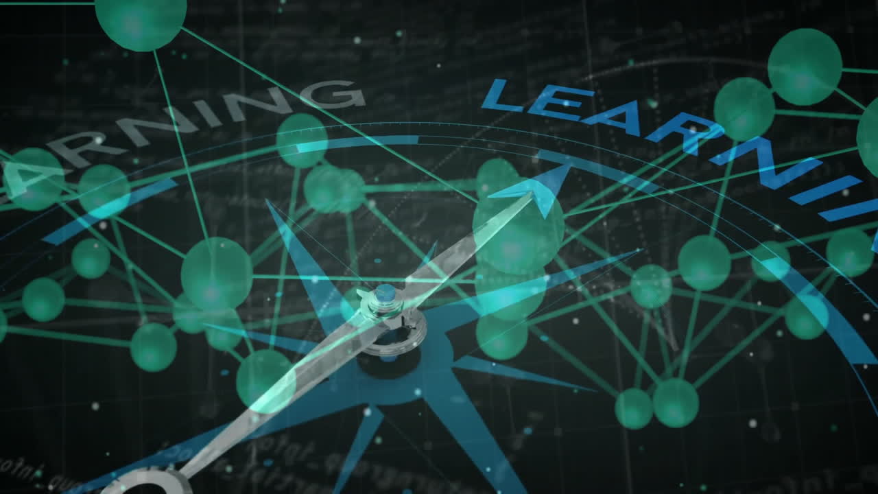 네트워크 연결 및 데이터 처리 애니메이션으로 학습을 가리키는 나침반