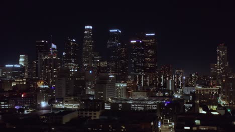 drone footage of downtown los angeles at night