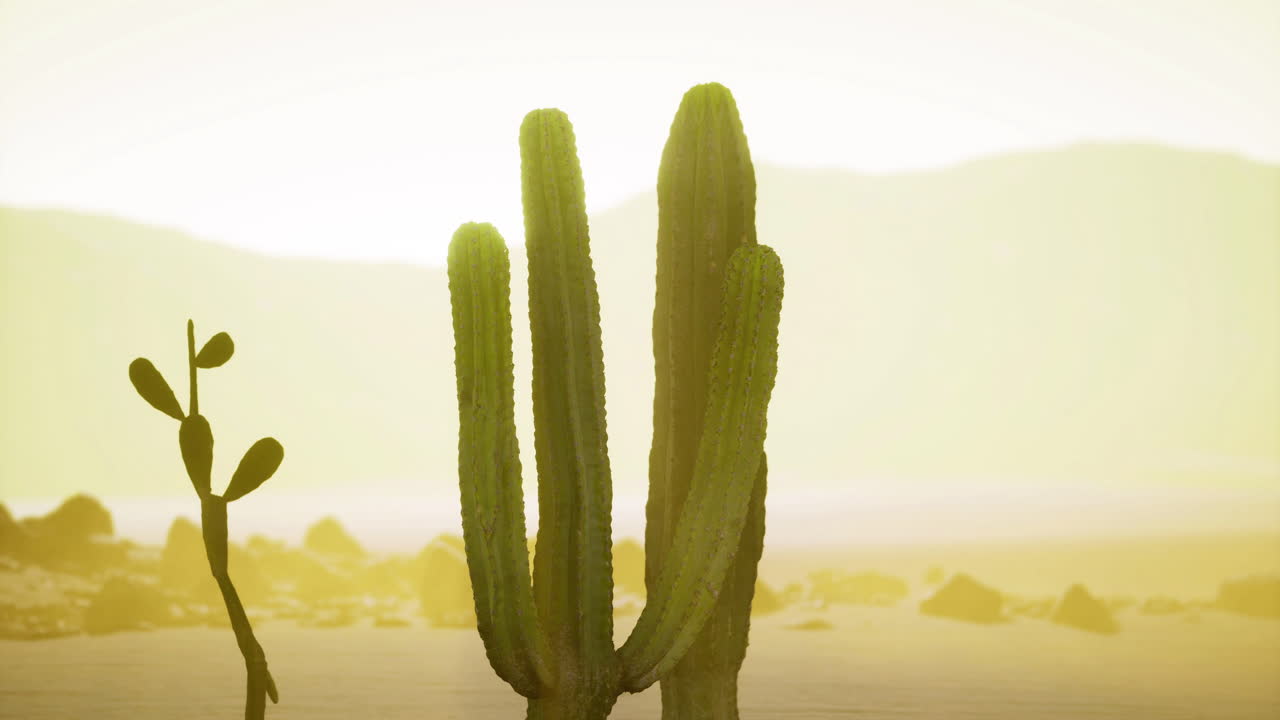Saguaro cacti silhouetted against a vibrant desert sunset