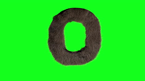 furry hairy 3d letter o on green screen