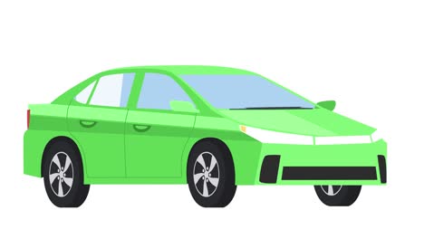 green isolated car 2d flat cartoon animation with alpha matte