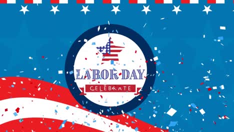 Animation-of-labor-day-text-over-confetti,-red,-white-and-blue-of-flag-of-united-states-of-america