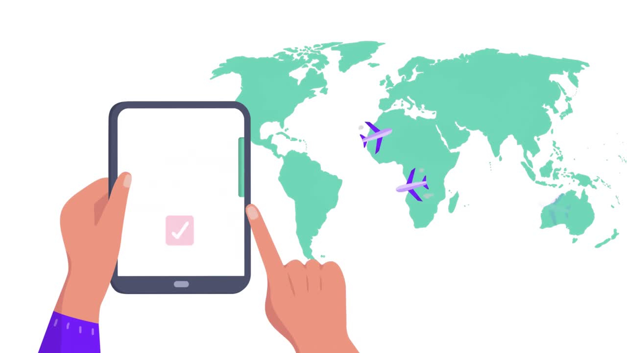 animación del mapa del mundo sobre las manos usando una tableta