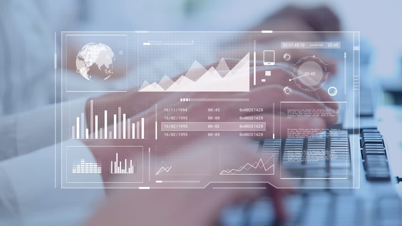 animación del procesamiento de datos financieros sobre empresarios que usan computadoras portátiles