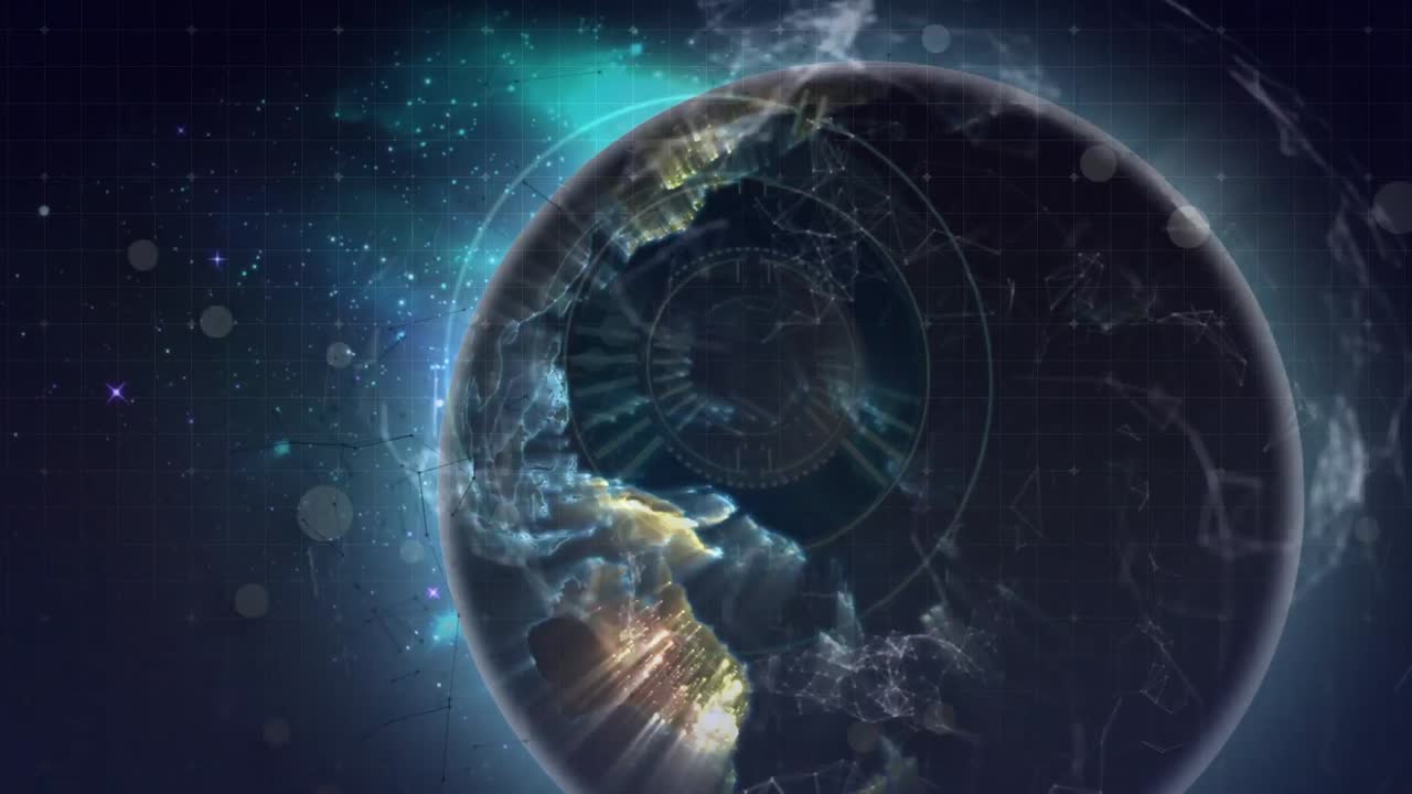 animación del escaneo de alcance sobre el mundo y la red de conexiones