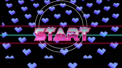 Animation-of-start-in-circle-over-black-background-with-3d-hearts