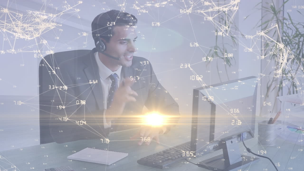 사무실에서 사업가에 대한 연결 네트워크의 애니메이션