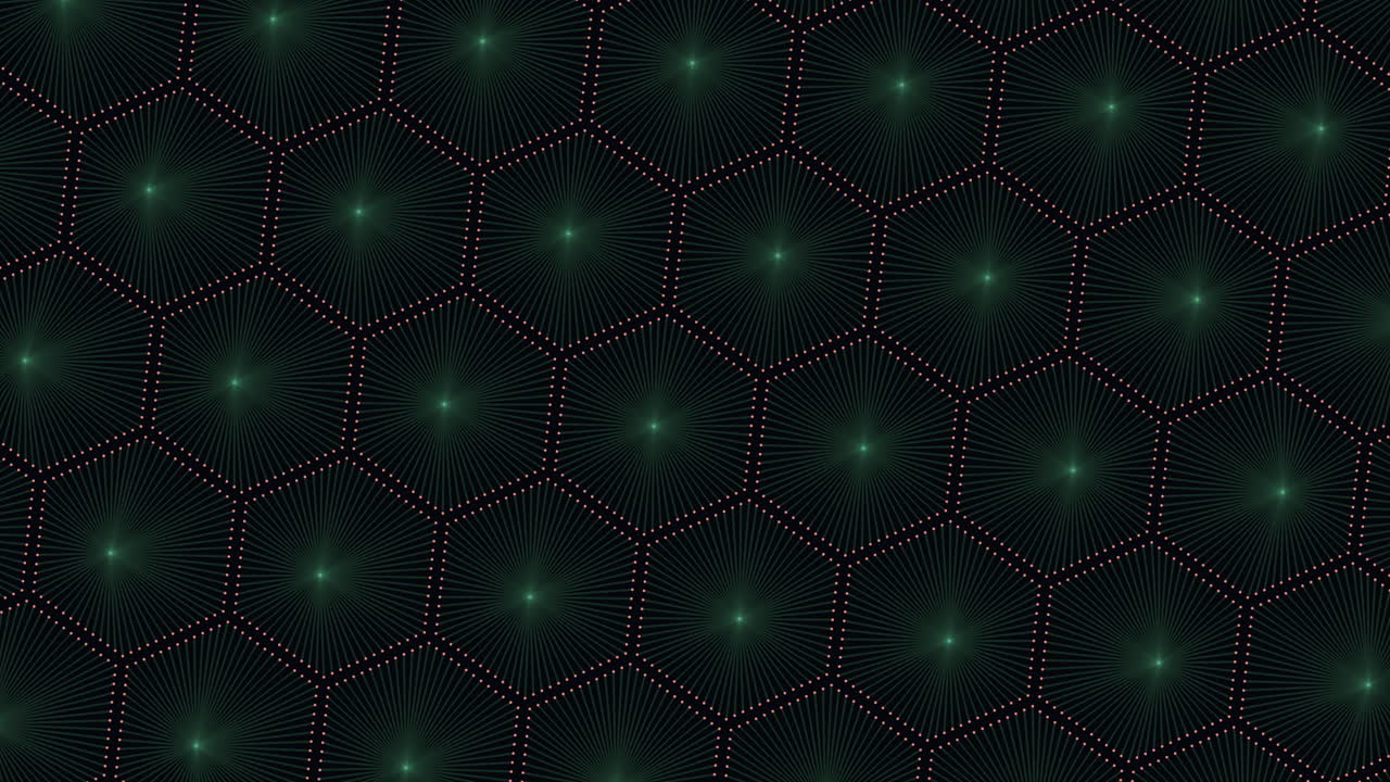 patrón hexagonal simétrico de azulejos con centros verdes vibrantes