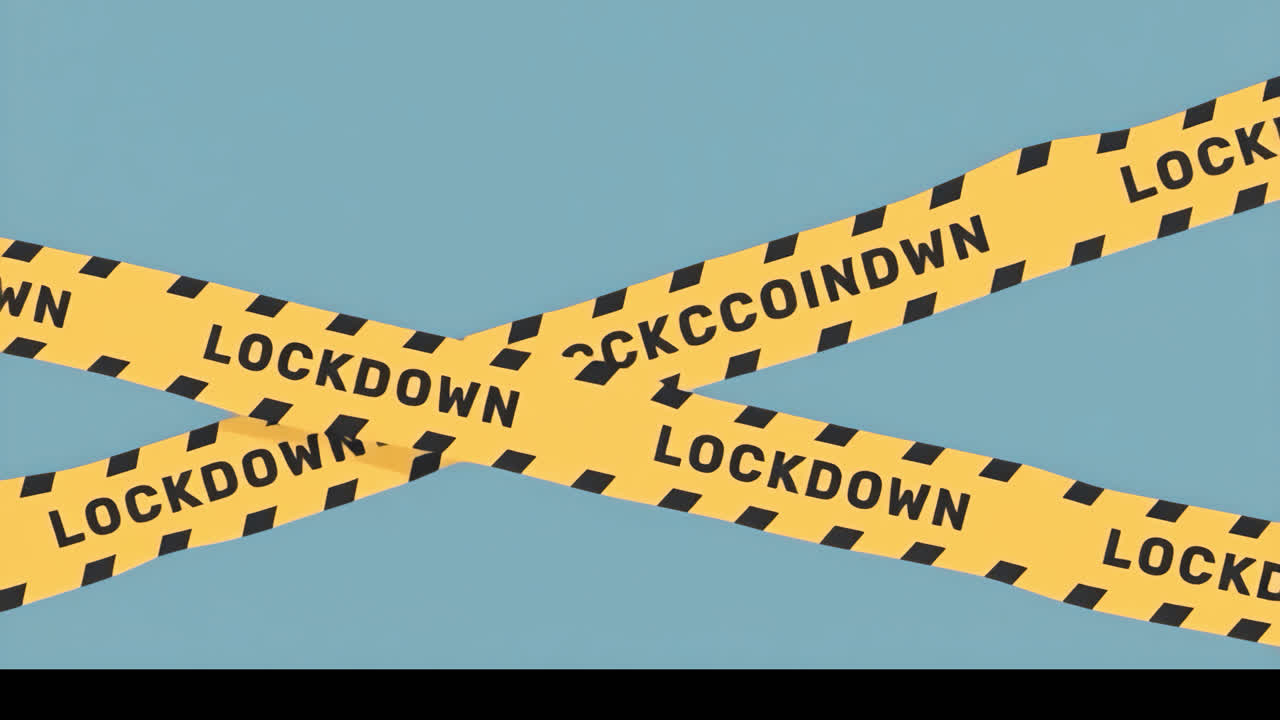 Caution lockdown warning tape animation isolated asset, transparent 4K video, alpha channel, ProRes