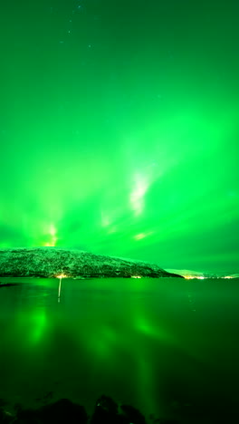 aurora borealis, display of green lights in polar skies, vertical