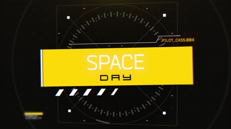 Space Day with HUD elements on digital screen of spaceship
