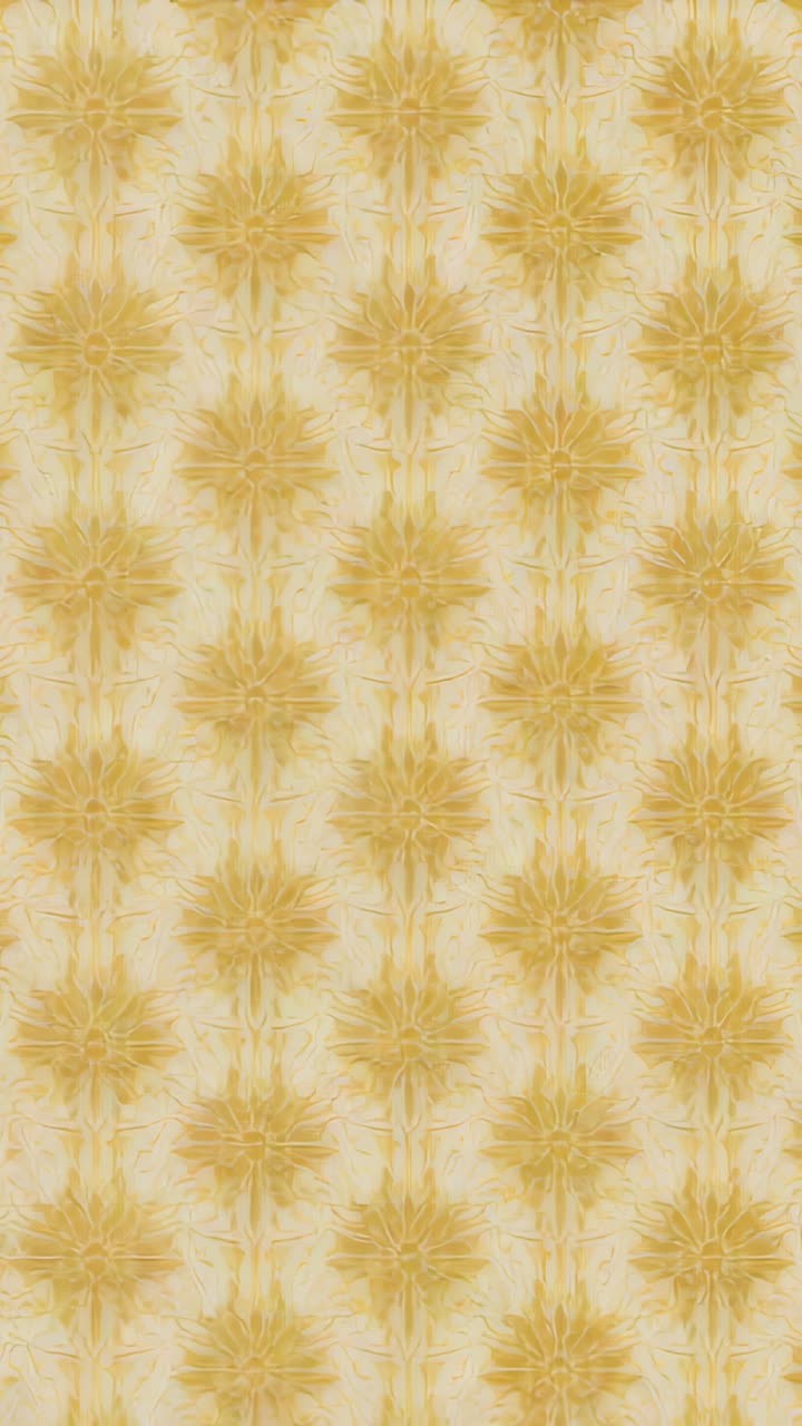 Vertical video: Camera capturing wallpaper on wall for five seconds, showing gold rosette motifs