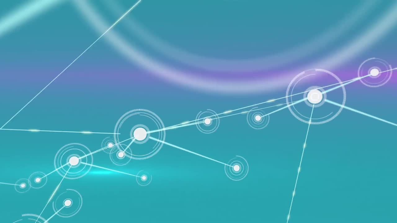 파란색 바탕에 연결 네트워크와 빛 트레일의 애니메이션