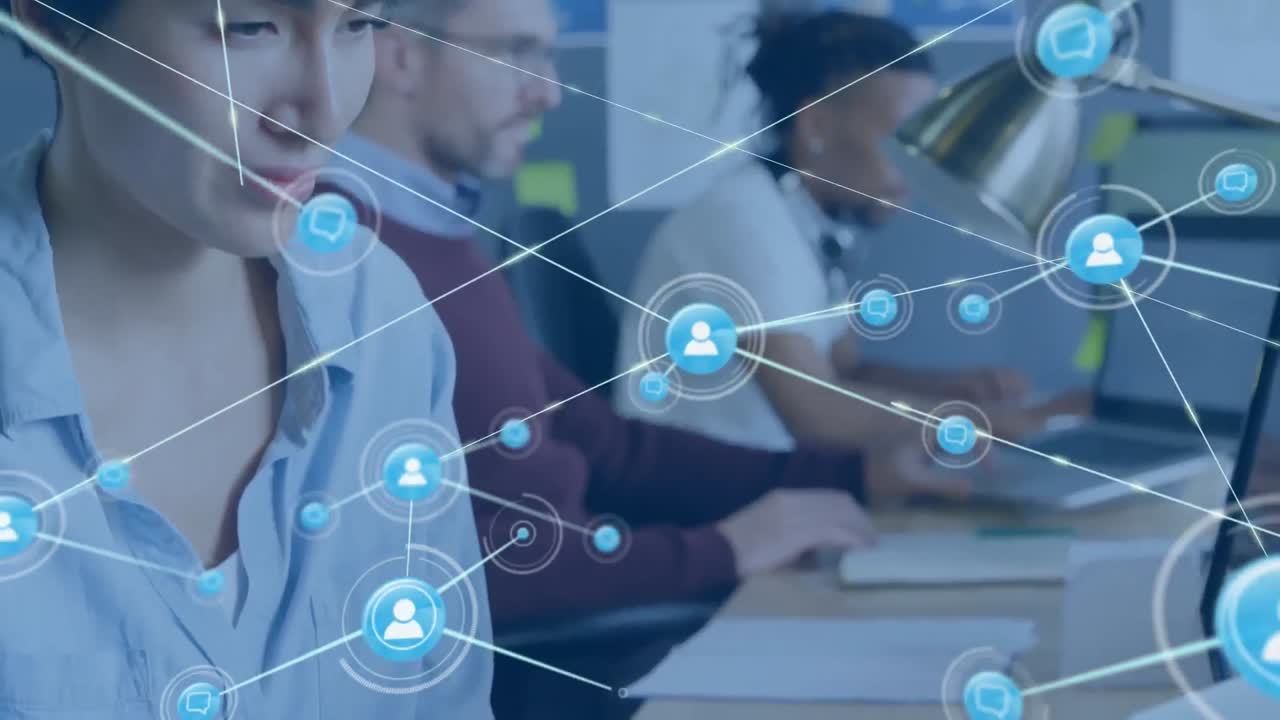 사무실에서 다양한 사업가들과의 연결 네트워크의 활성화