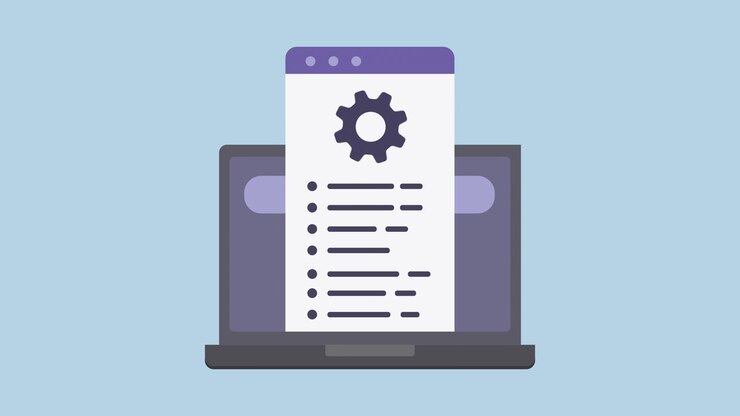 Animated Laptop Displaying Settings Menu and List