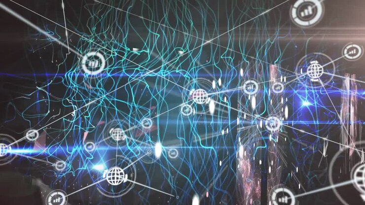 Animation of network of connections and diverse data processing over servers