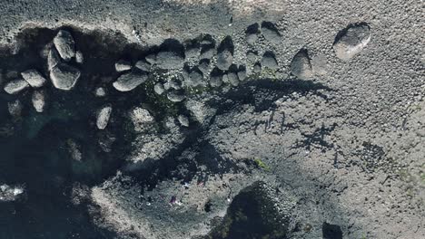 aerial birdseye stationary shot of giant's causeway