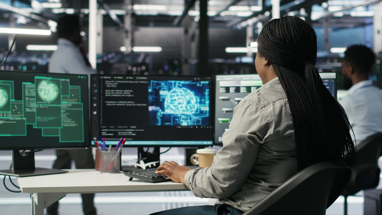 Server farm engineering team collaborating to protect against data theft