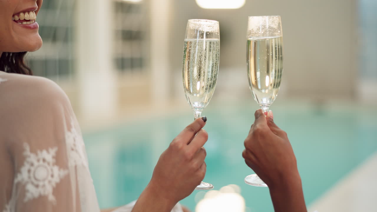 Champagne toast by the pool