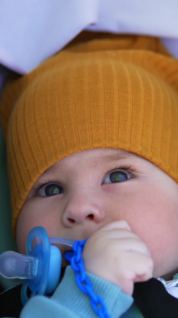 Baby in a Stroller with a Pacifier