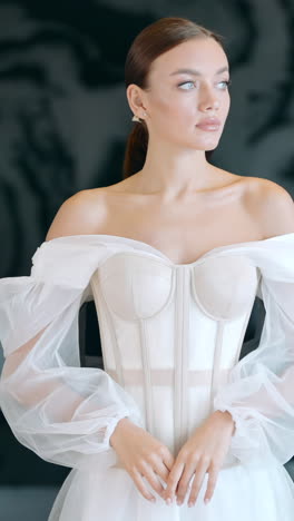 woman in a stunning off-the-shoulder wedding dress