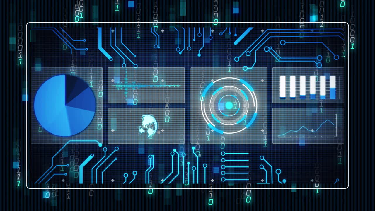 Displaying animation of data charts and graphs with circuit patterns in background
