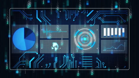 displaying animation of data charts and graphs with circuit patterns in background