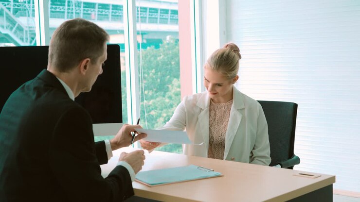 Job seeker in job interview meeting with manager