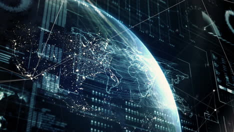 animation of world map and data processing over globe