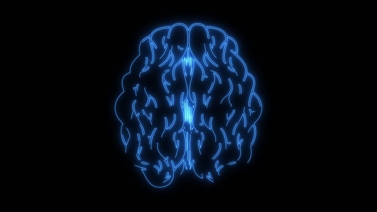 Neon Blue Human Brain Outline Appearing and Disappearing