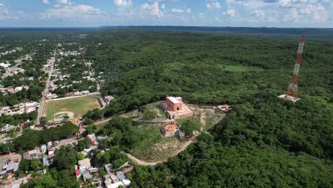 rotational drone shot of ermita de tekax in yucatan mexico