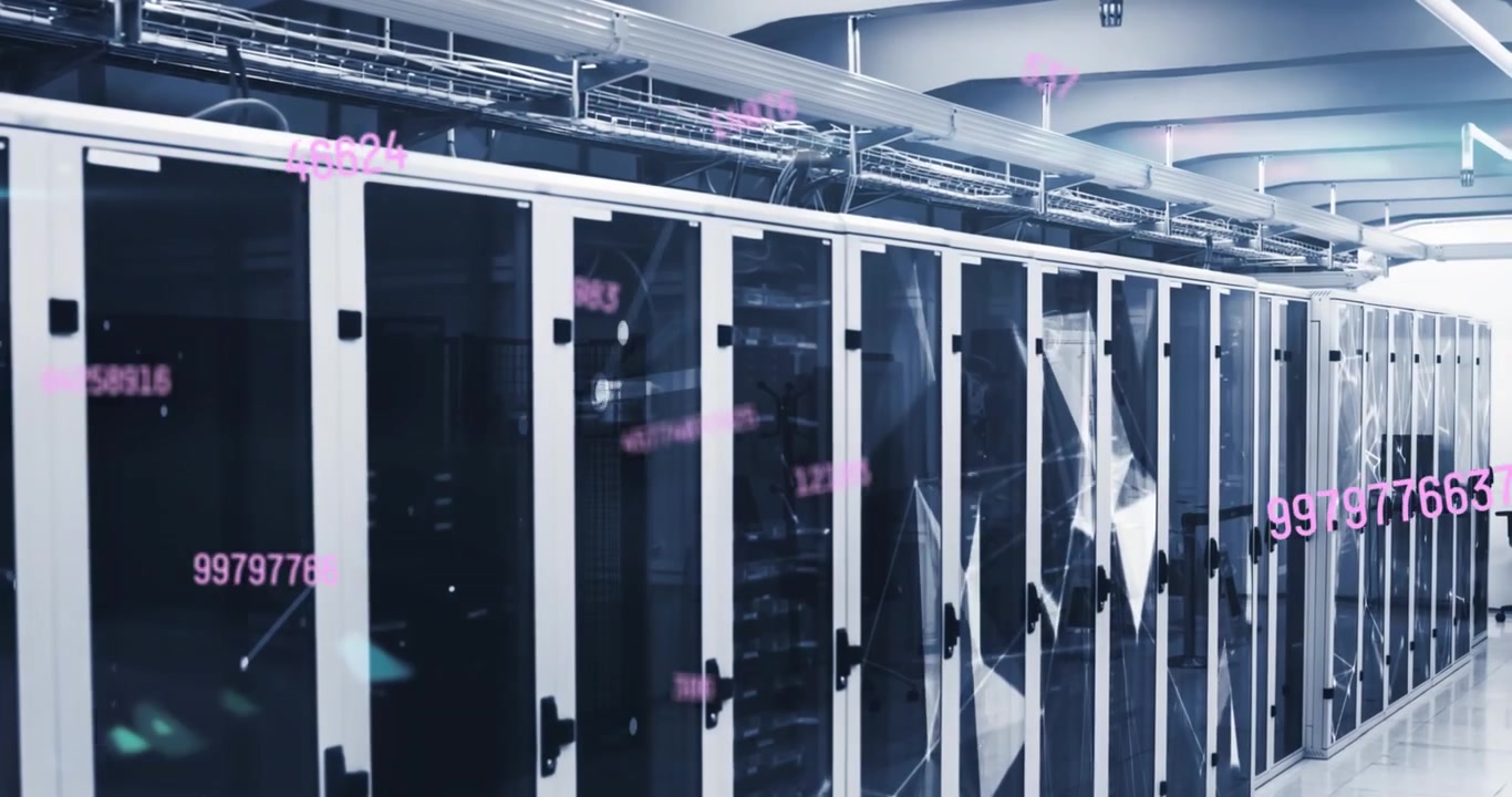 Animation of numbers and data processing over computer servers