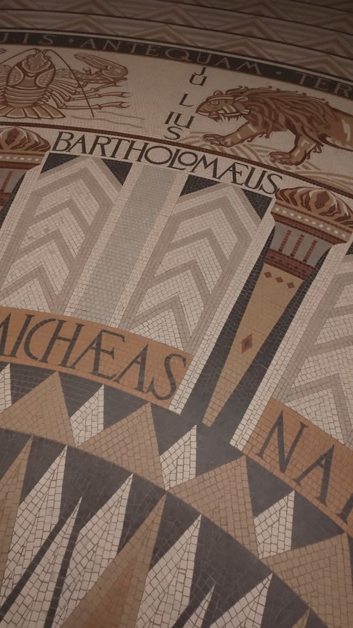 Mosaic floor detail in Dormition Abbey, Jerusalem. Slow motion.