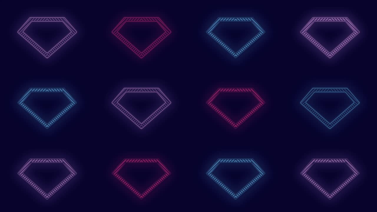 Pulsing colorful diamonds pattern with neon light in casino style