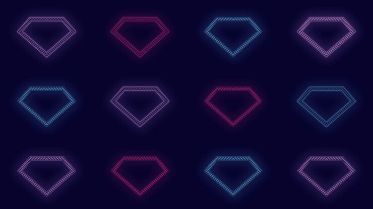 Pulsing colorful diamonds pattern with neon light in casino style