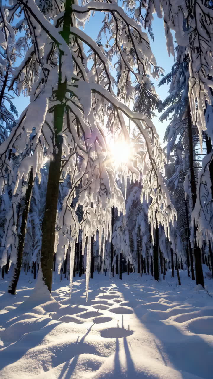 Sneklædt skov i vintersolskin
