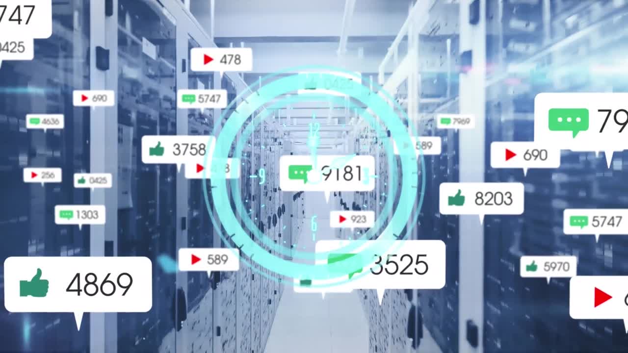 소셜 미디어 아이콘과 서버에서 범위 스캐닝의 애니메이션