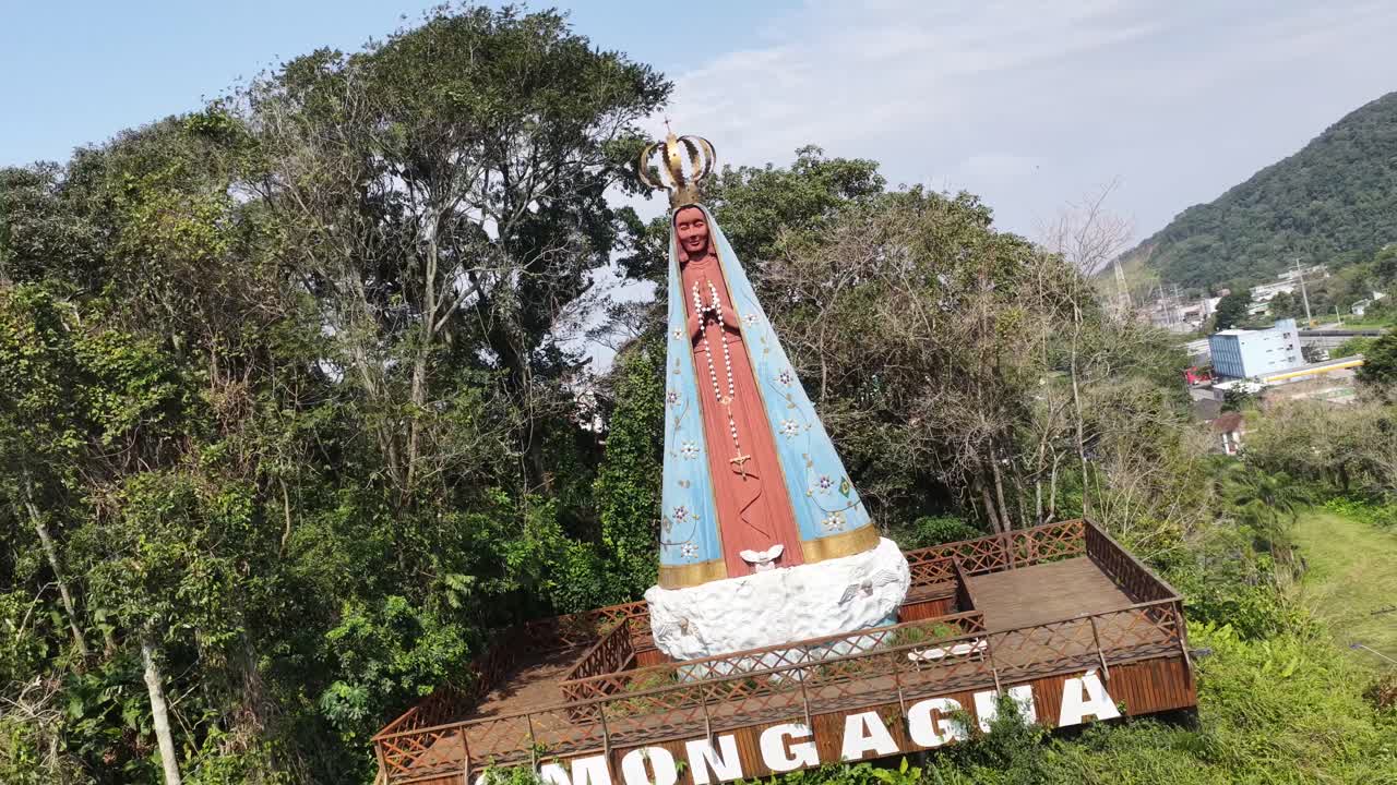 Religious Symbol Of Mongagua In Sao Paulo Brazil. Religious Skyline. Downtown Cityscape. Our Lady Of Aparecida Saint. Religious Symbol At Mongagua In Sao Paulo Brazil. Patron Saint Hill