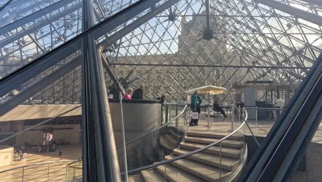 people entering louvre museum through glass pyramid