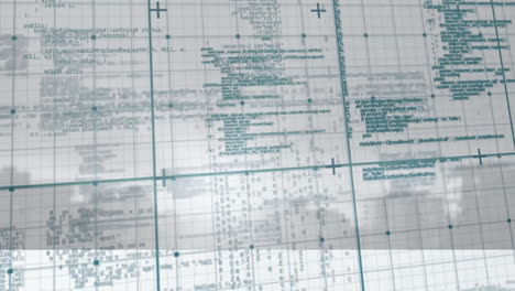displaying technical data and code with blue markings in animation grid
