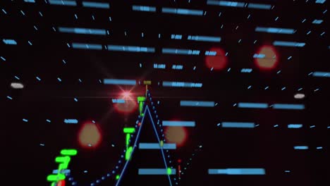 animation of financial data processing over light spots on black background