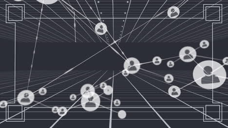 animación de la red de conexiones con iconos sobre la cuadrícula