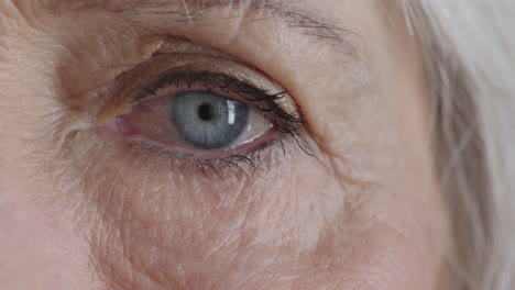 cerca de la hermosa mujer vieja ojo mirando a la cámara iris azul