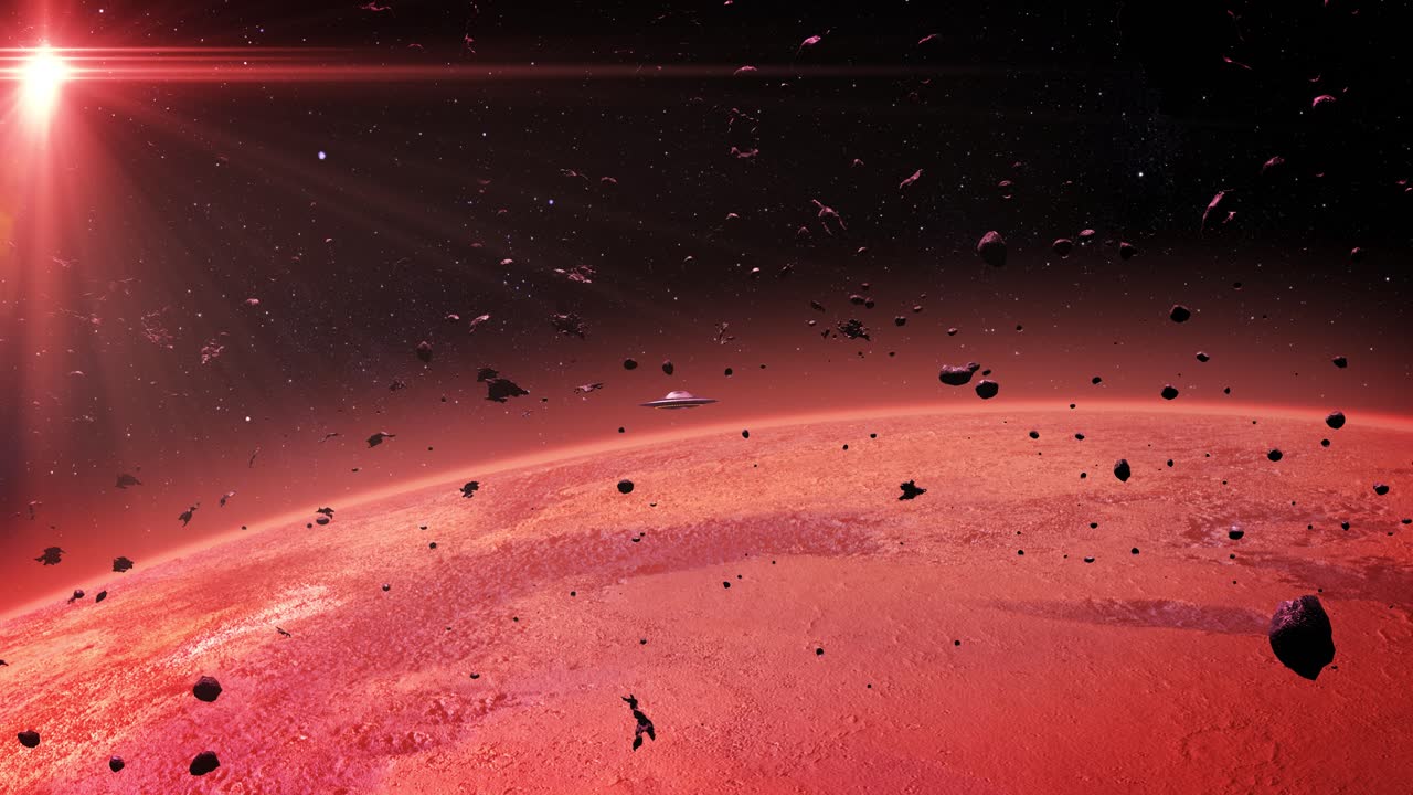 은 행성 위에 있는 외계인 우주선